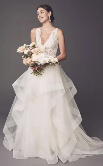 Davids bridal ruffled tier ball gown wedding dress